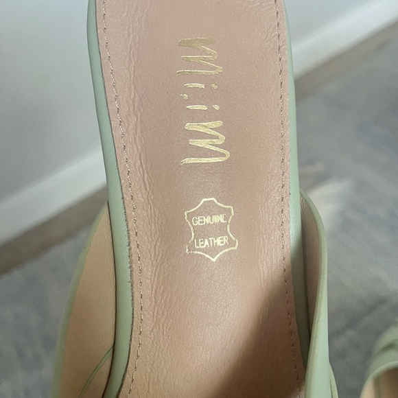 Mimi - Genuine Leather Women's Mint Green Mule Slides - Picture 7 of 9